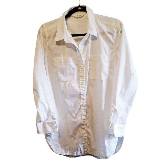 Athleta White Button-Down Shirt Tunic Womens M 64% Cotton 32% Nylon 4% Spandex L - Picture 1 of 8
